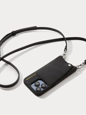 Bandolier Black Leather Crossbody Phone Case with Strap